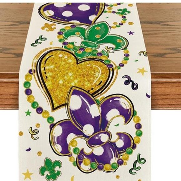 Mardi Gras Table Runner Party Fleur De Lis Decor Decorative Dining Cloth 13x72 - Picture 7 of 7